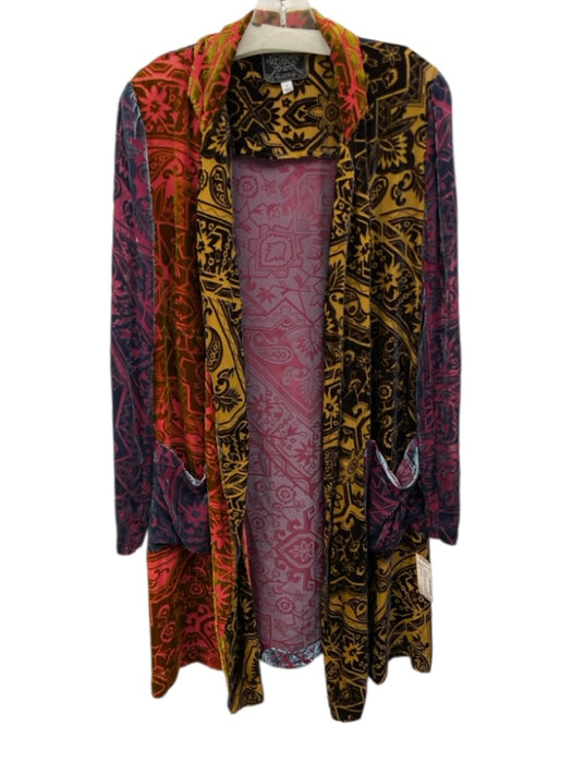 Johnny Was Size S Multi Color Rayon & Silk Velvet Sheer Panel Longline Cardigan Multi Color / S