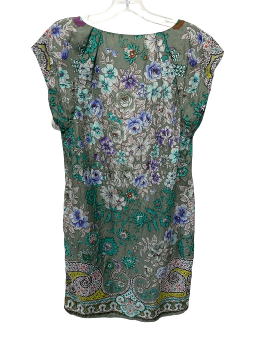 Etro Size 42 Green & Multi Silk floral print Wide Neck Above knee Dress Green & Multi / 42