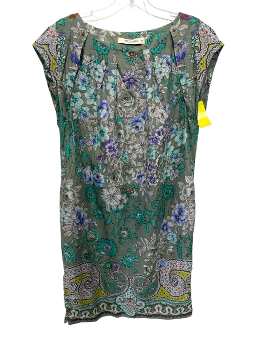 Etro Size 42 Green & Multi Silk floral print Wide Neck Above knee Dress Green & Multi / 42