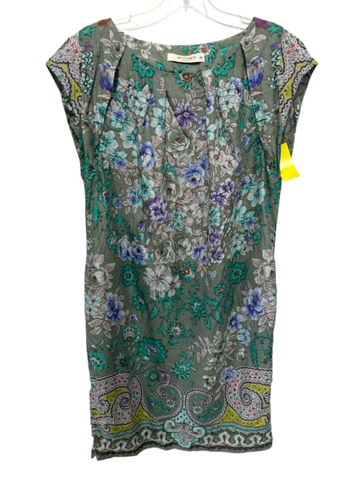 Etro Size 42 Green & Multi Silk floral print Wide Neck Above knee Dress Green & Multi / 42