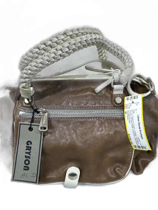Joy Gryson Taupe & Cream Leather Braided Handle Buckle Detail Shoulder Bag Taupe & Cream / M