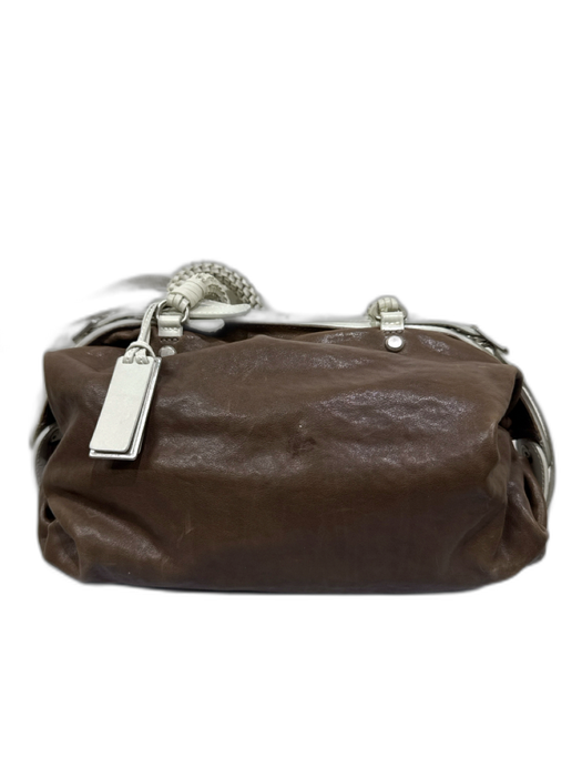 Joy Gryson Taupe & Cream Leather Braided Handle Buckle Detail Shoulder Bag Taupe & Cream / M