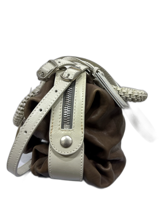 Joy Gryson Taupe & Cream Leather Braided Handle Buckle Detail Shoulder Bag Taupe & Cream / M