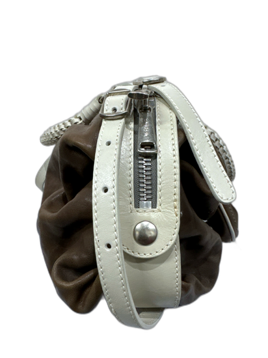 Joy Gryson Taupe & Cream Leather Braided Handle Buckle Detail Shoulder Bag Taupe & Cream / M