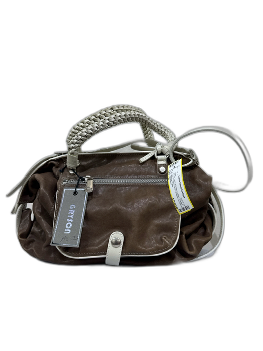 Joy Gryson Taupe & Cream Leather Braided Handle Buckle Detail Shoulder Bag Taupe & Cream / M