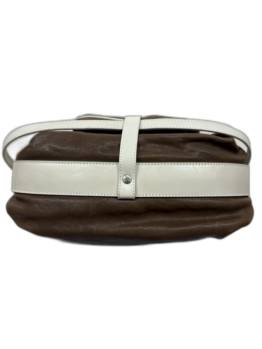 Joy Gryson Taupe & Cream Leather Braided Handle Buckle Detail Shoulder Bag Taupe & Cream / M