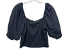 Susana Monaco Size L Black Nylon Blend Square Neck Puff Sleeve Crop Top Black / L