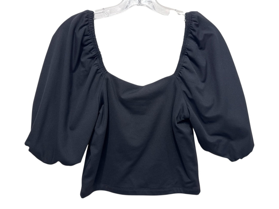 Susana Monaco Size L Black Nylon Blend Square Neck Puff Sleeve Crop Top Black / L
