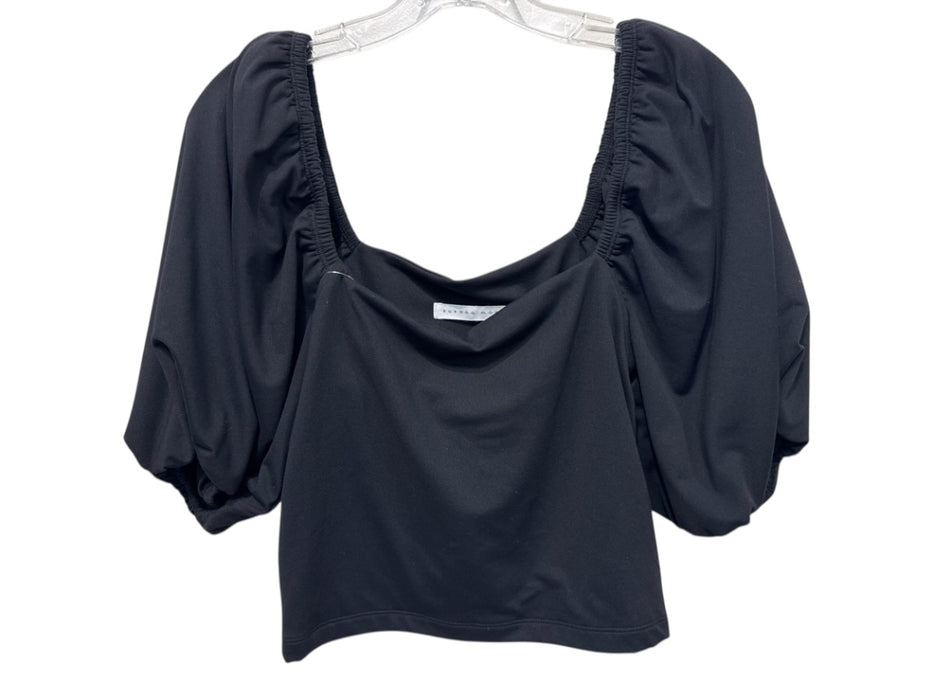 Susana Monaco Size L Black Nylon Blend Square Neck Puff Sleeve Crop Top Black / L