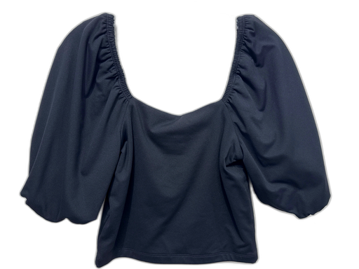 Susana Monaco Size L Black Nylon Blend Square Neck Puff Sleeve Crop Top Black / L