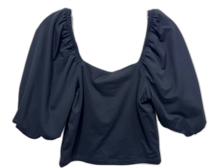 Susana Monaco Size L Black Nylon Blend Square Neck Puff Sleeve Crop Top Black / L