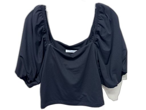 Susana Monaco Size L Black Nylon Blend Square Neck Puff Sleeve Crop Top Black / L