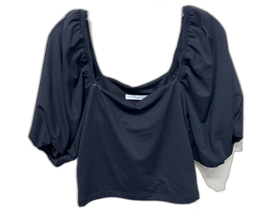 Susana Monaco Size L Black Nylon Blend Square Neck Puff Sleeve Crop Top Black / L