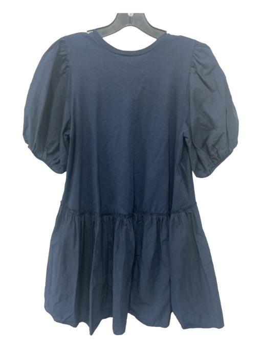 Zara Size S Navy Blue Cotton Puff Sleeves Dress Navy Blue / S