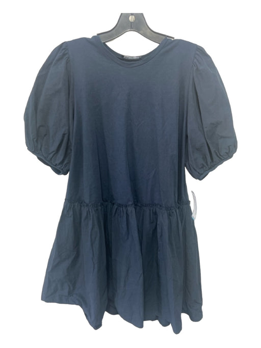 Zara Size S Navy Blue Cotton Puff Sleeves Dress Navy Blue / S