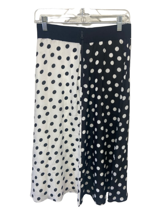 Alice + Olivia Size 4 Black & White Silk Polka Dots Back Zip Stretch Waist Skirt Black & White / 4