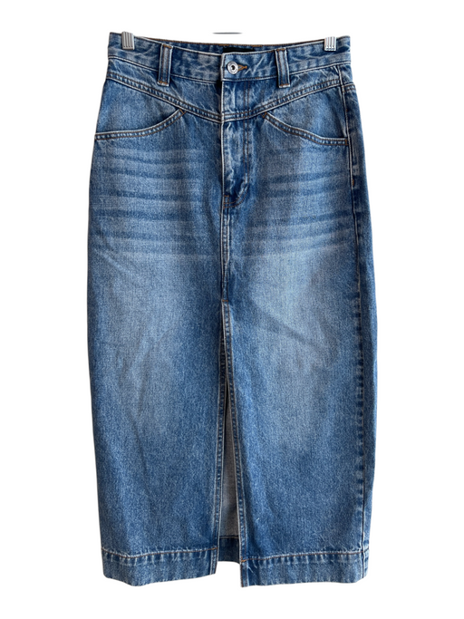 Bardot Size 4 Medium Wash 100% Cotton 4 Pocket Front Zip Denim Front Slit Skirt Medium Wash / 4