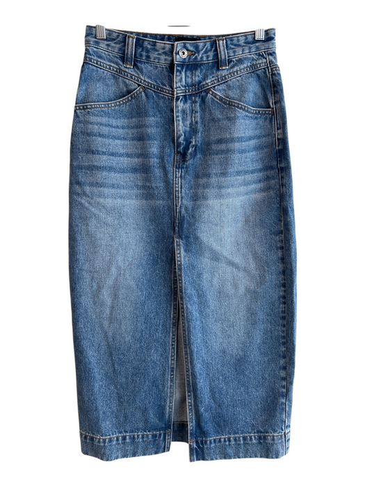 Bardot Size 4 Medium Wash 100% Cotton 4 Pocket Front Zip Denim Front Slit Skirt Medium Wash / 4