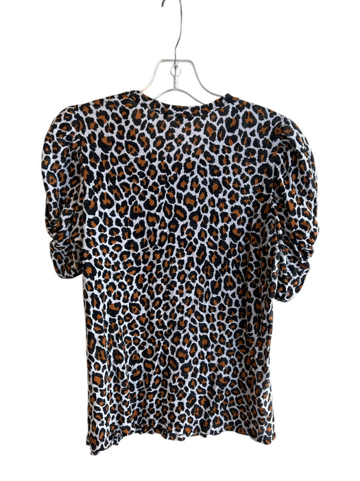 A.L.C. Size Small White, Black & Brown Cotton Short Puff Sleeve Animal Print Top White, Black & Brown / Small