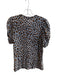 A.L.C. Size Small White, Black & Brown Cotton Short Puff Sleeve Animal Print Top White, Black & Brown / Small