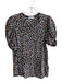 A.L.C. Size Small White, Black & Brown Cotton Short Puff Sleeve Animal Print Top White, Black & Brown / Small