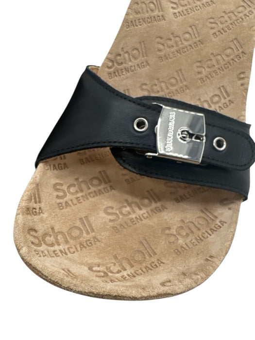 Balenciaga Shoe Size 40 Black Leather Silver Buckle Heel Mule Sandals Black / 40