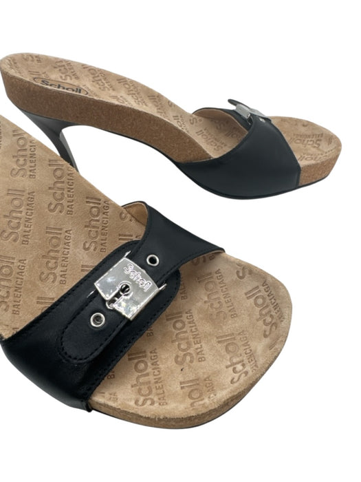 Balenciaga Shoe Size 40 Black Leather Silver Buckle Heel Mule Sandals Black / 40