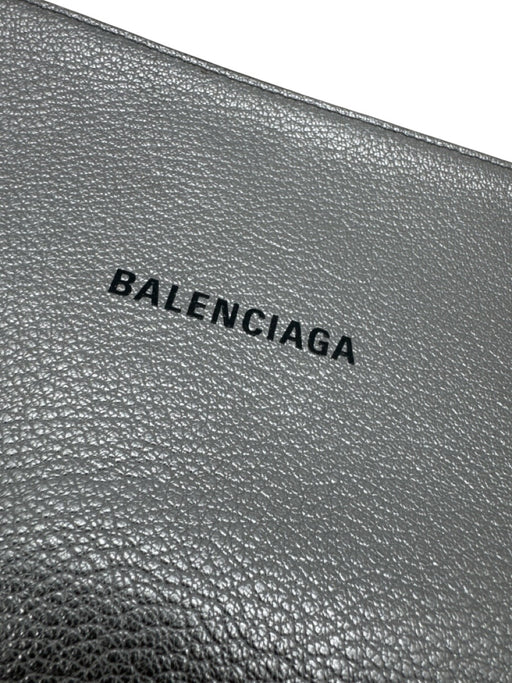 Balenciaga Silver Leather Metallic Logo Pouch Clutch Silver