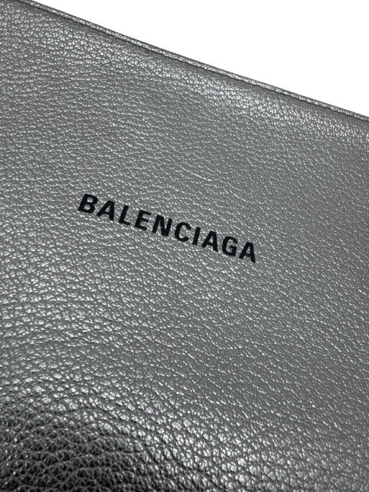 Balenciaga Silver Leather Metallic Logo Pouch Clutch Silver