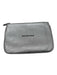 Balenciaga Silver Leather Metallic Logo Pouch Clutch Silver