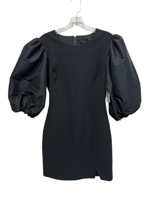 Likely Size 8 Black Polyester Blend Half Puff Sleeve Darted Back Zip Dress Black / 8