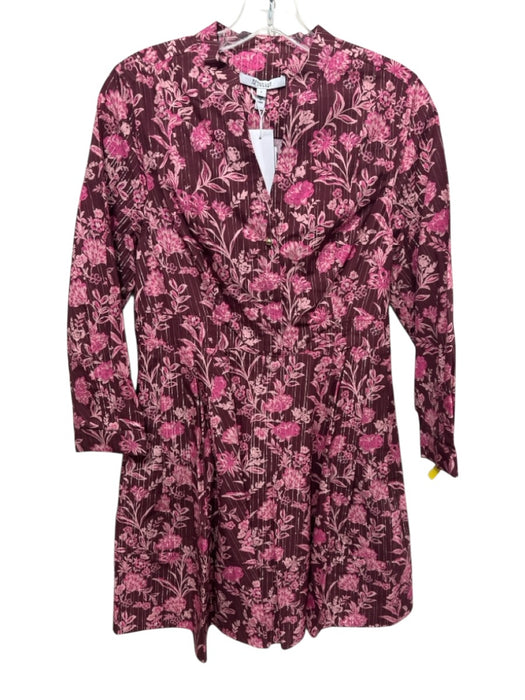 Derek Lam 10 Crosby Size S Burgundy & pink Cotton Floral & Stripes Dress Burgundy & pink / S