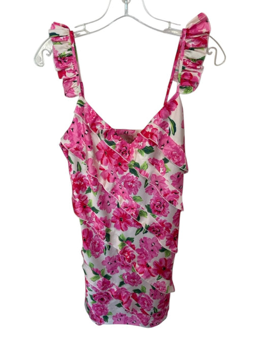 Show Me Your Mumu Size M Pink & White Polyester ruffles Flowers V Neck Dress Pink & White / M