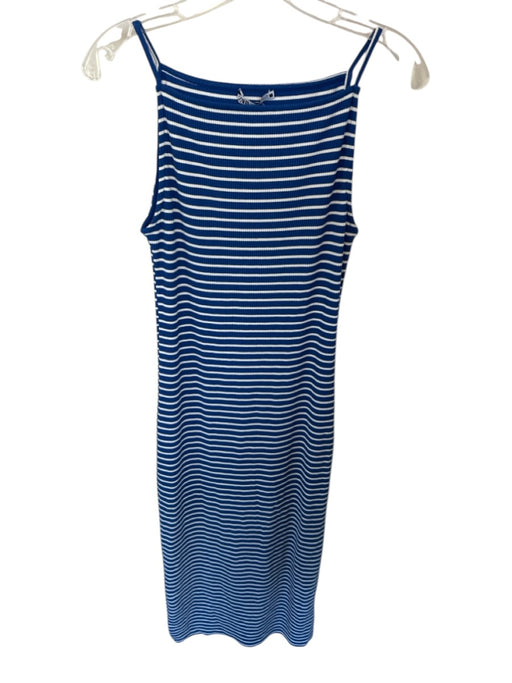 blue dress for baby girl Zara Size M Blue & White Polyester Spaghetti Strap Maxi Ribbed Striped Dress  — Labels Resale Boutique