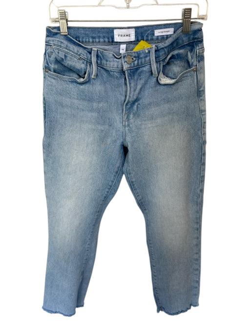 Frame Size 28 Light Wash Cotton Mid Rise Straight Leg Raw Hem Jeans Light Wash / 28