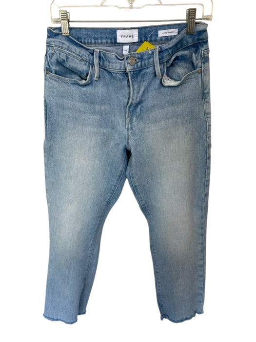 Frame Size 28 Light Wash Cotton Mid Rise Straight Leg Raw Hem Jeans Light Wash / 28