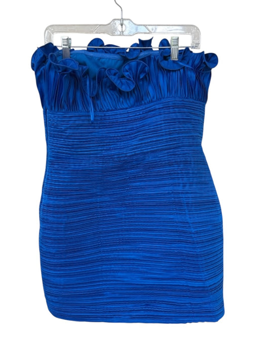 AMUR Size 10 Electric Blue Polyester ruffles Pleats Mini Strapless Dress Electric Blue / 10