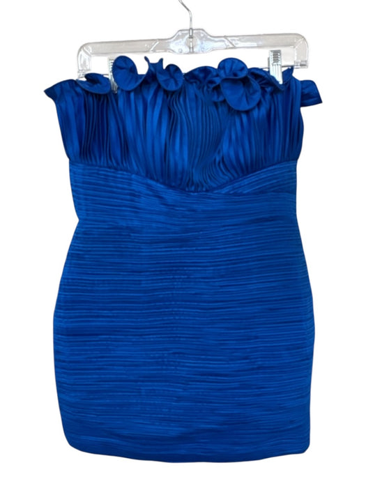 AMUR Size 10 Electric Blue Polyester ruffles Pleats Mini Strapless Dress Electric Blue / 10
