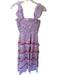 J.Marie Size S Purple & White Cotton Pleat Detail Ruffles Wavy Line Dress Purple & White / S