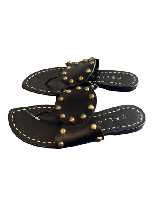 Celine Shoe Size 35.5 Black Leather Brass Stud Thong sandal Gladiator Shoes Black / 35.5
