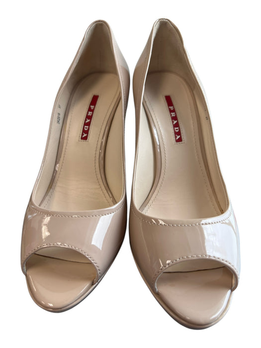 Prada Shoe Size 37 Light Blush Patent Leather Cork Base Open Toe Wedge Shoes Light Blush / 37