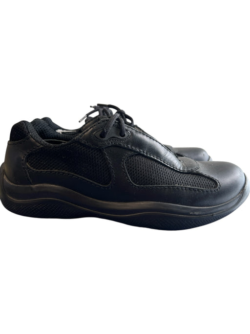 Prada Shoe Size 36.5 Black Leather Mesh Detail Round Toe Lace Up Sneaker Shoes Black / 36.5