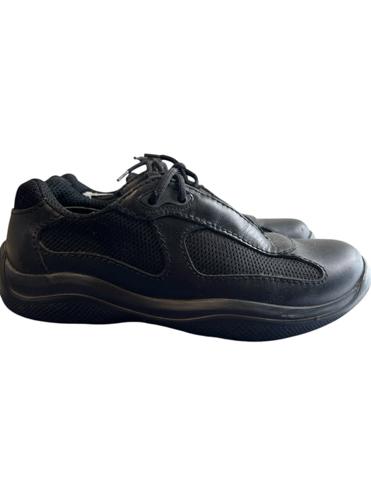 Prada Shoe Size 36.5 Black Leather Mesh Detail Round Toe Lace Up Sneaker Shoes Black / 36.5