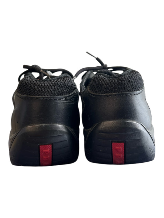 Prada Shoe Size 36.5 Black Leather Mesh Detail Round Toe Lace Up Sneaker Shoes Black / 36.5