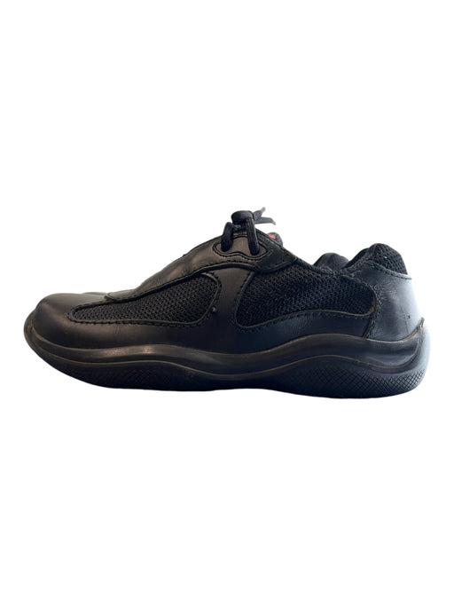 Prada Shoe Size 36.5 Black Leather Mesh Detail Round Toe Lace Up Sneaker Shoes Black / 36.5