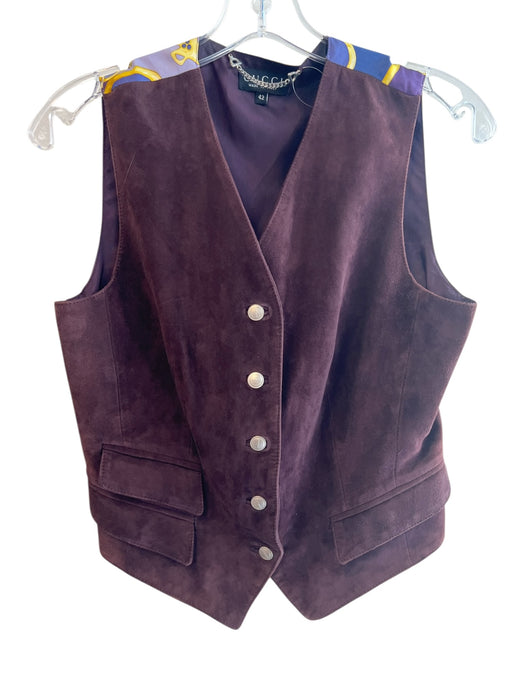 Gucci Size 42 Brown Pelle leather cuir & seta silk Suede Sleeveless Vest Top Brown / 42