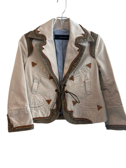 Dsquared Size 38 Beige & Brown 100% Cotton Long Sleeve Lapel Blazer Jacket Beige & Brown / 38
