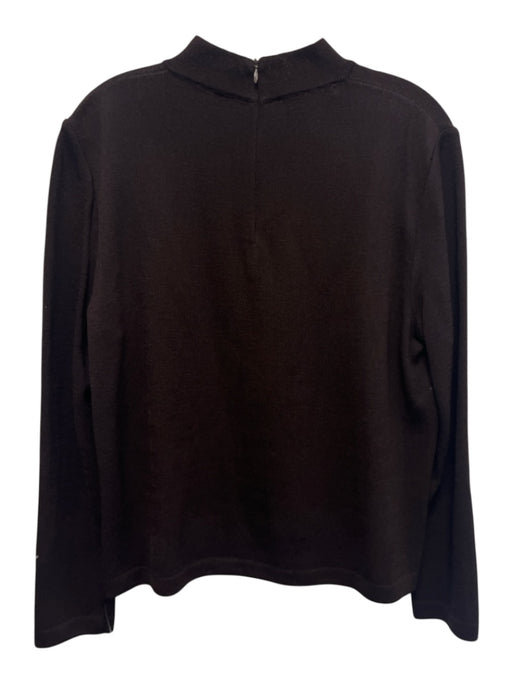 St John Size Large Brown Wool Blend Long Sleeve Mock Neck Knit Back Zip Top Brown / Large