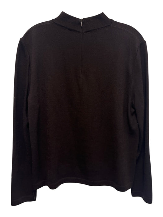 St John Size Large Brown Wool Blend Long Sleeve Mock Neck Knit Back Zip Top Brown / Large