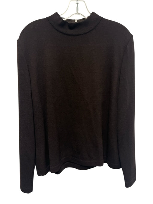 St John Size Large Brown Wool Blend Long Sleeve Mock Neck Knit Back Zip Top Brown / Large